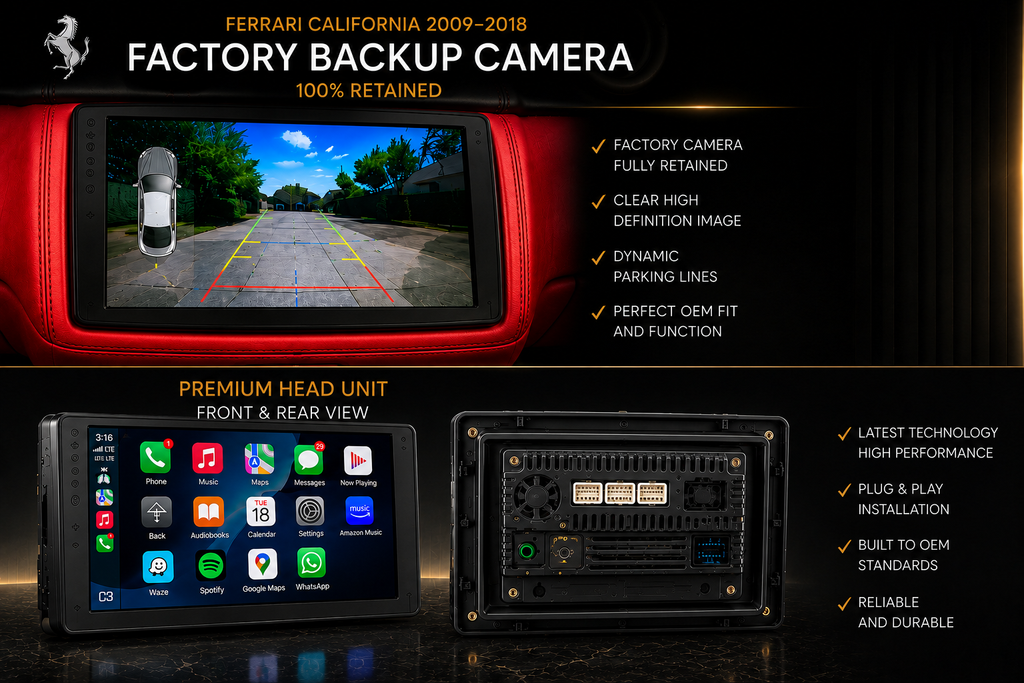 Ferrari California Screen Upgrade with 9" HD Touchscreen — Apple CarPlay & Android Auto (2009–2018)