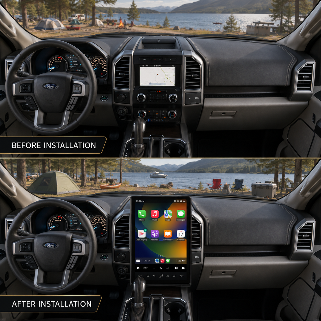 Ford F-150 14.4-inch Tesla-style touchscreen with wireless Apple CarPlay on the dashboard