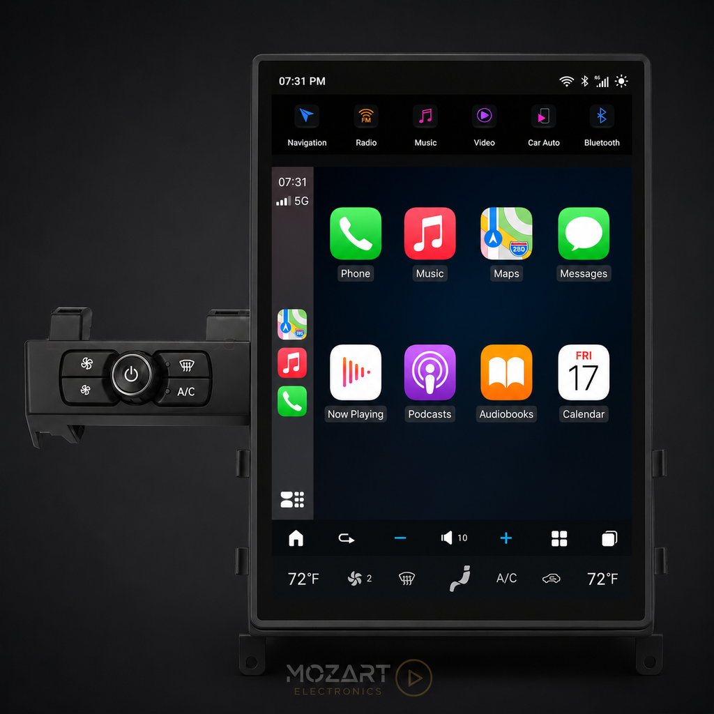 Nissan GT-R R35 14.5-inch FHD+ head unit showing wireless Apple CarPlay home screen
