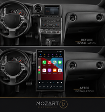 Load image into Gallery viewer, Nissan GT-R R35 dashboard before and after the 14.5-inch screen upgrade