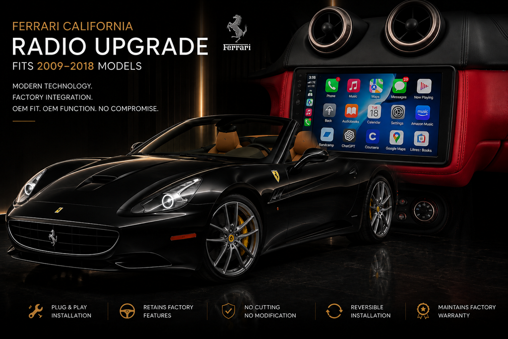 Ferrari California Screen Upgrade with 9" HD Touchscreen — Apple CarPlay & Android Auto (2009–2018)