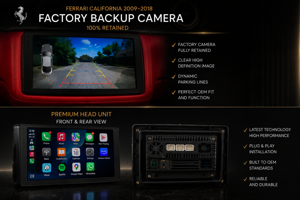 Ferrari California Screen Upgrade with 9" HD Touchscreen — Apple CarPlay & Android Auto (2009–2018)