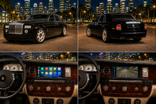 Load image into Gallery viewer, Rolls-Royce Phantom Series II 2013-2017 Apple CarPlay screen upgrade
installed in the center dash, wide touchscreen running the CarPlay home
screen between the round chrome air vents