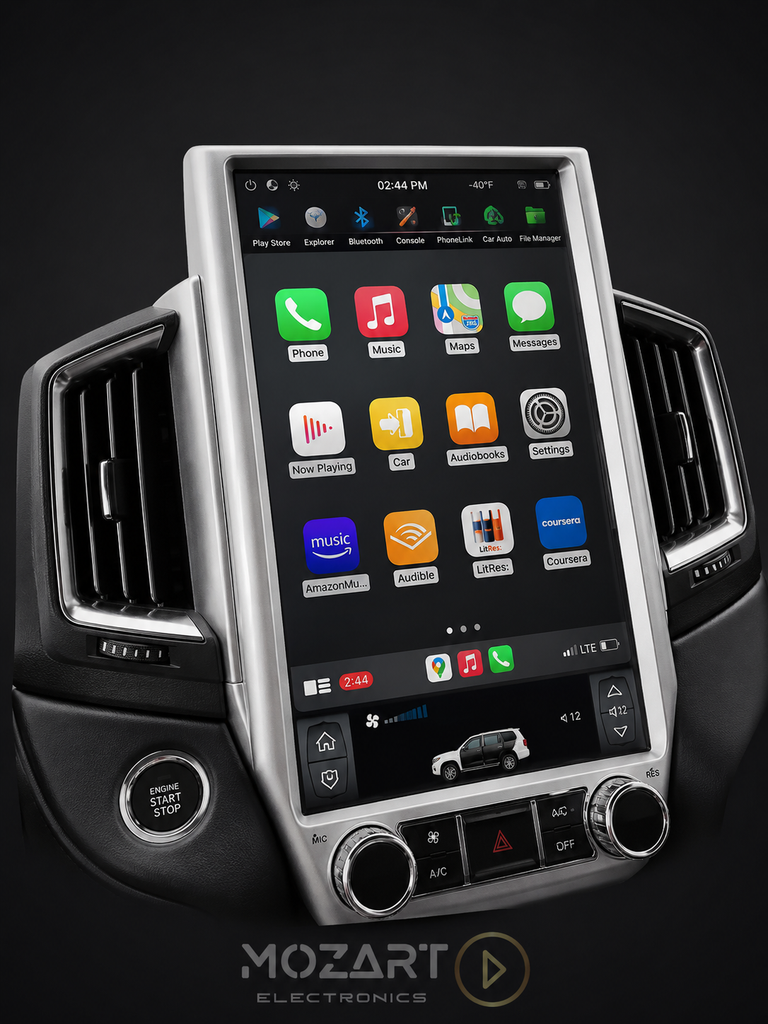 Toyota Land Cruiser 200 16-inch vertical touchscreen fitted in the dashboard with wireless Apple CarPlay