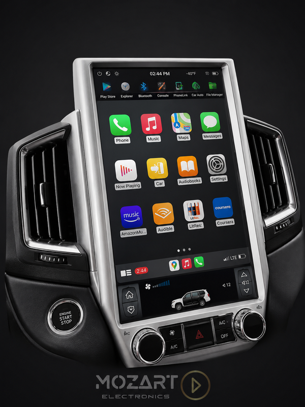 Toyota Land Cruiser 200 16-inch vertical touchscreen fitted in the dashboard with wireless Apple CarPlay