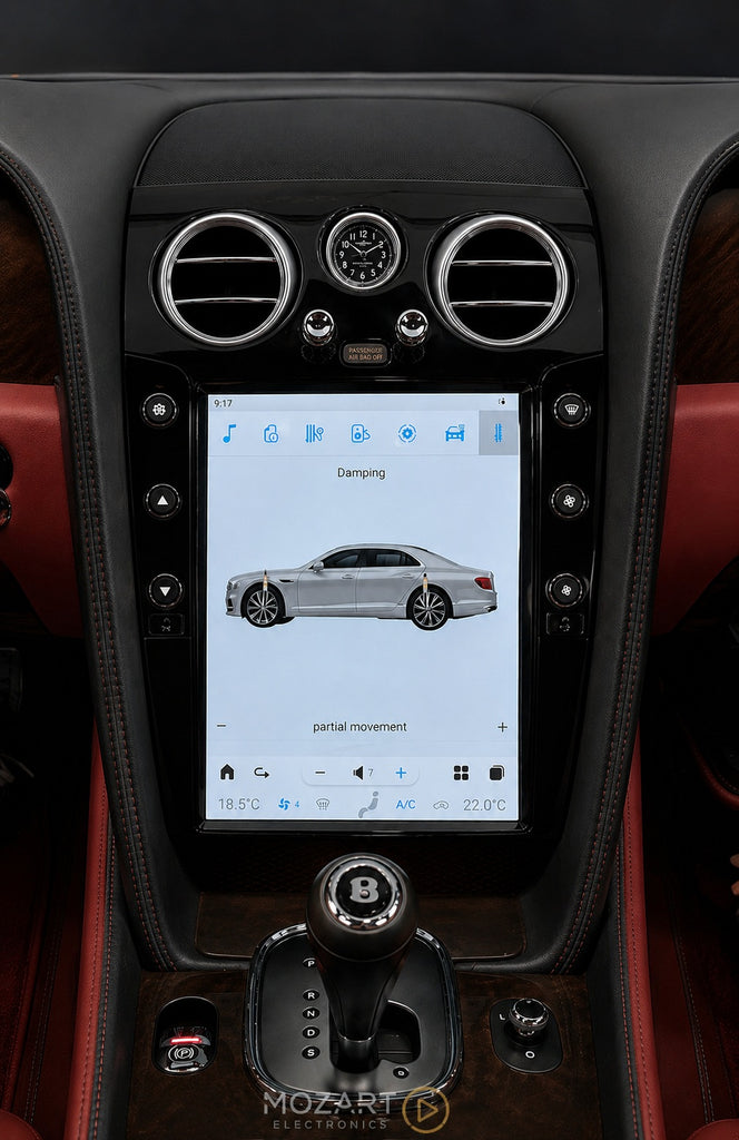 Factory Bentley air suspension damping menu shown on the upgraded touchscreen after installation