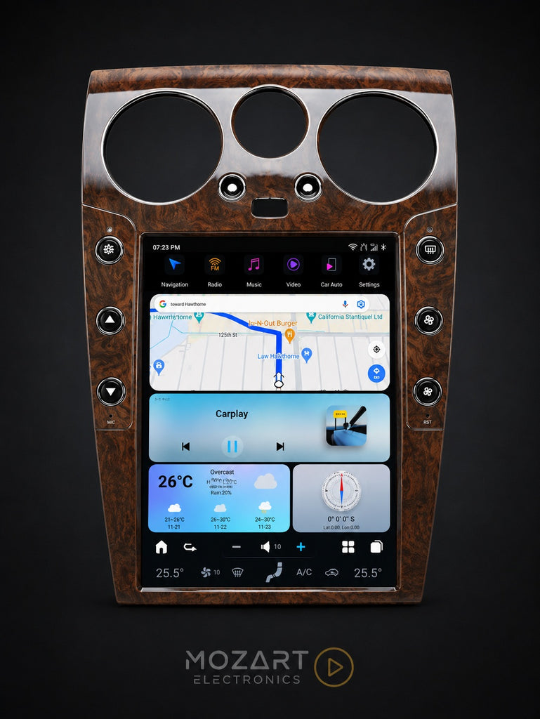 Walnut trim version of the Bentley screen upgrade, fitted in the Continental GT centre console
