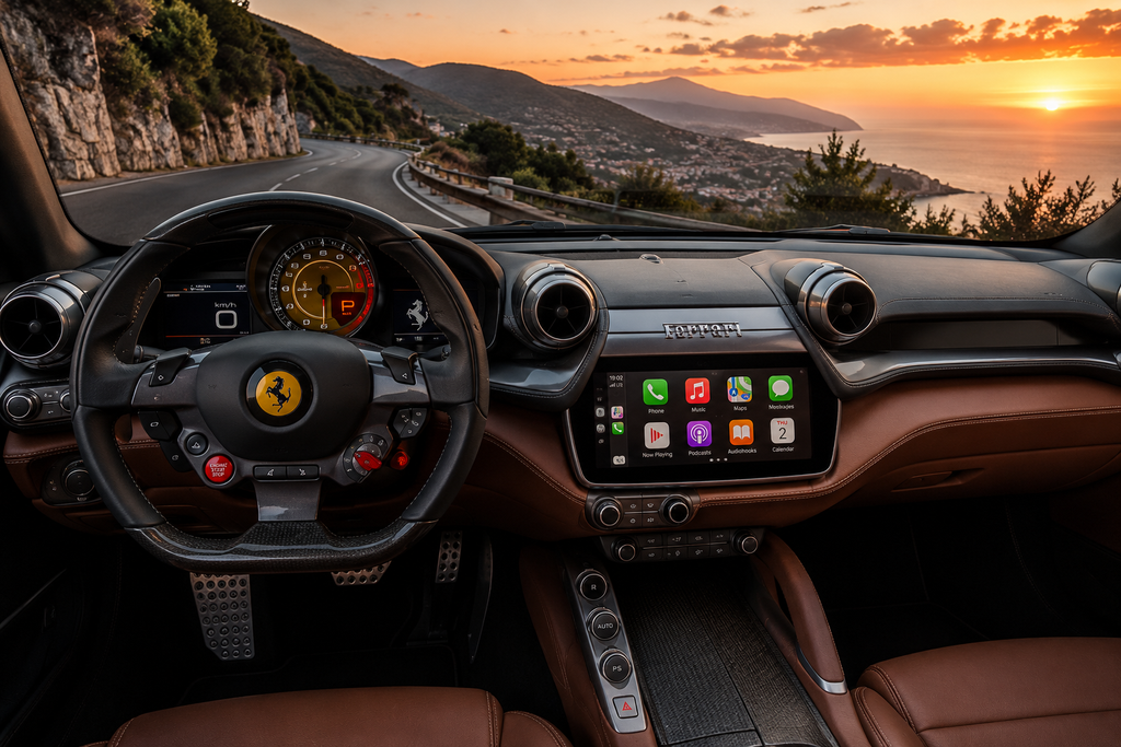  Ferrari GTC4Lusso dashboard with wireless Apple CarPlay on the factory screen (2016–2020)
Alt — фото 2 (общий комплект):